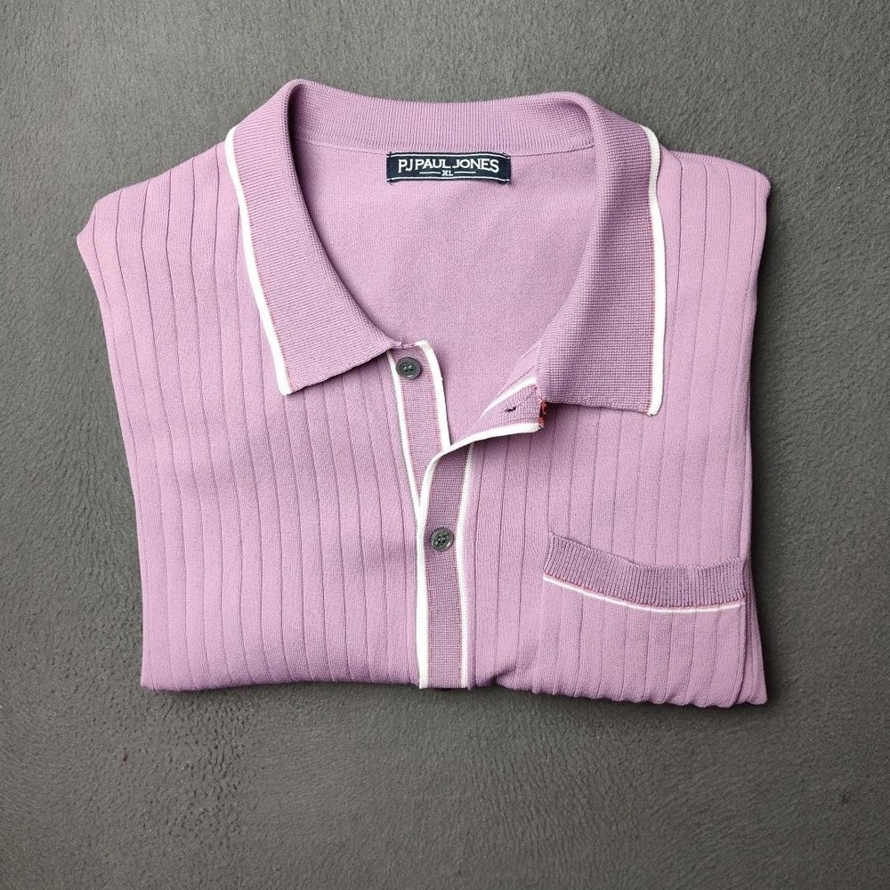 Paul Jones Shirt Mens XL Purple Knit Button Front Ribbed Contrast Piping Work Sc - Picture 6 of 9